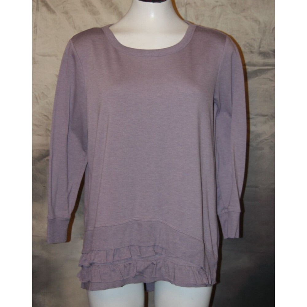 Simply Vera Wang Womens 3/4 Sleeve Shirt Purple Top Ruffle Hem Soft Size M